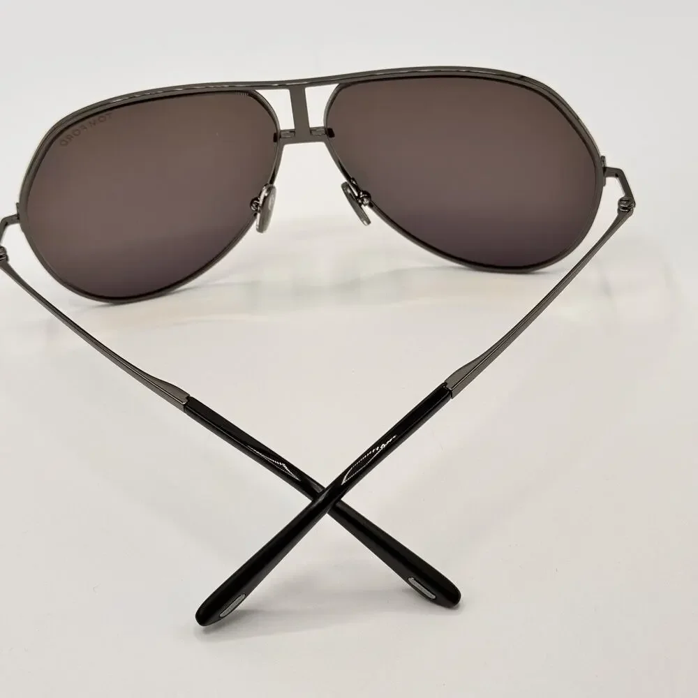 Tom Ford Sunglasses Rickie-02 TF1281 08A Gunmetal Aviator Frame Gray Lens 63mm